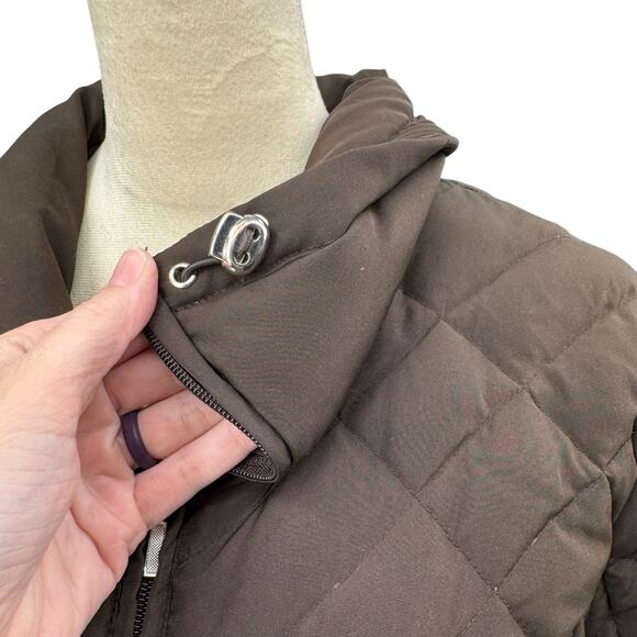 Nine West Women's Dark Brown Quilted Down Filled Collared Classic Puffer Jacket - Picture 6 of 12